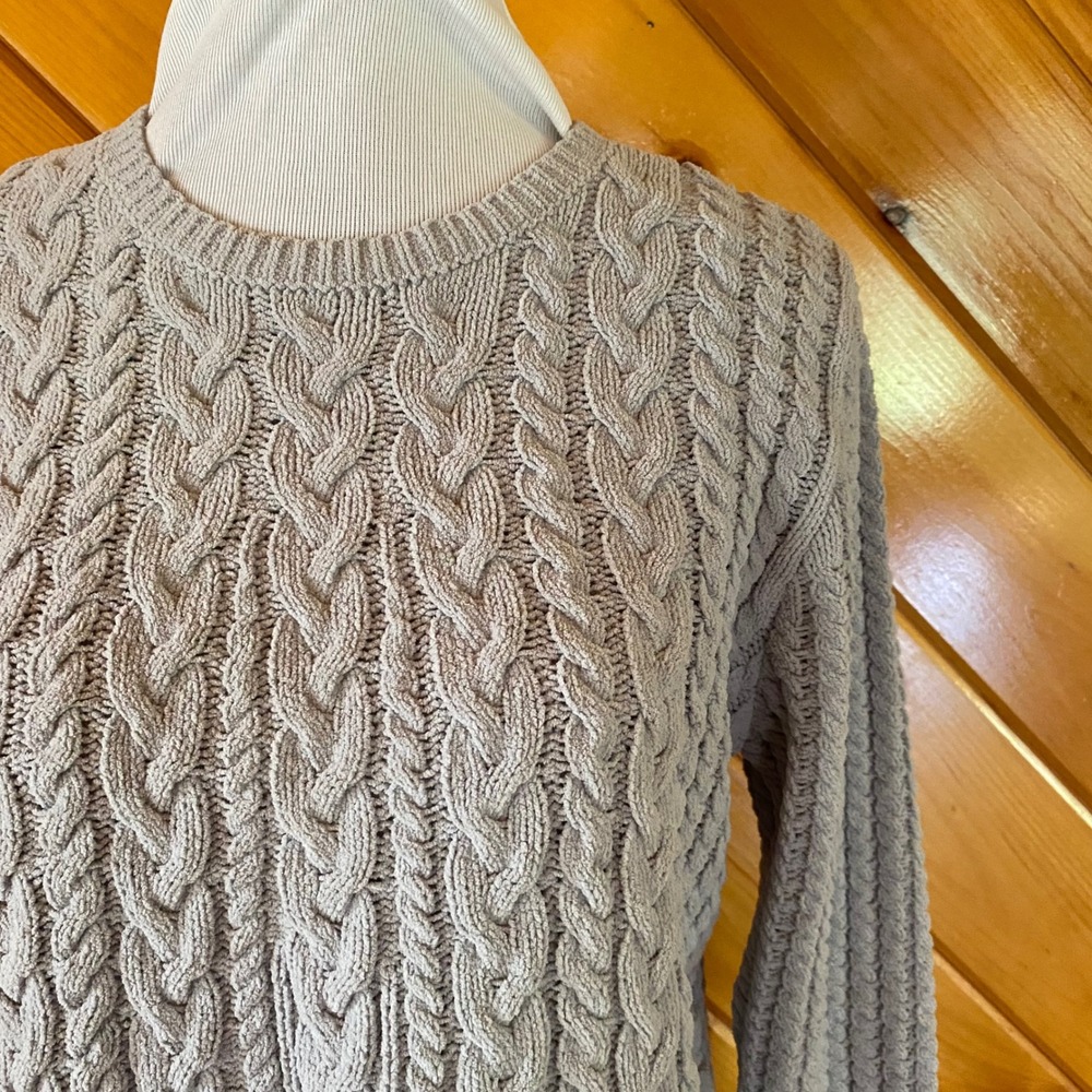 J. Jill Grey Chenille Cable Knit Sweater Tunic Crew Neck Women's Medium M
